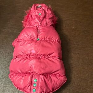 Dog’s Pink Puffer Jacket with Green Accents